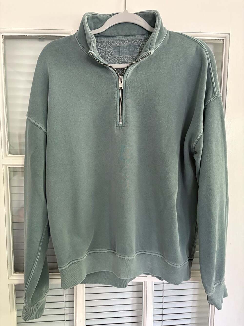 Abercrombie & Fitch Soft A&F Essentials Sage Green Quarter-Zip Sweatshirt Size S